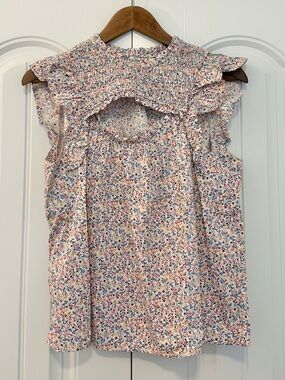 Old Navy Floral White Top with Blue and Pink Accents